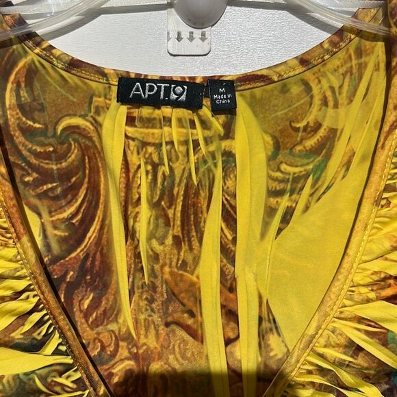 APT 9 Womens Yellow Browns Paisley Scoop Neck Short Sleeve Mini Dress Medium NWT - Picture 4 of 7